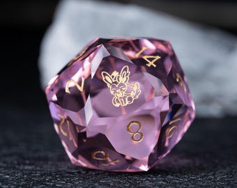 Hand Carved Pink Crystal Gemstone Dice Set: Anime Polyhedral DND Dice