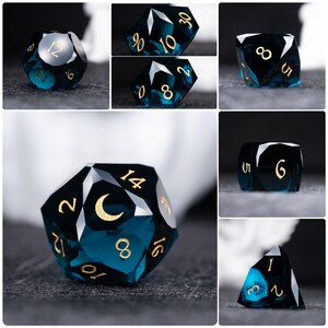 Hand Carved Blue Crystal Gemstone Dice Set: Moon Style Polyhedral DnD Dice image 3