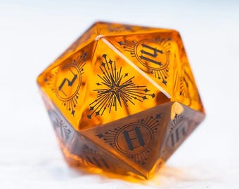 手作りの黄色いガラス製サイコロセット：ベツレヘムの星 DND RPG サイコロ
