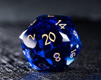 Blue Zircon Glass Dice Set: Hand Carved Polyhedral Gemstone Dice
