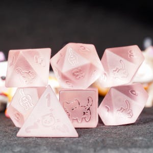 Pink Zircon Cat Dice Set Dungeons and Dragons Gemstone Dice Set RPG Dice Unique Polyhedral DnD Dice Tabletop Dice Gift Original Design