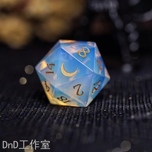 Opal Gemstone Polyhedral Dice Set: Hand-Carved DND RPG Dice
