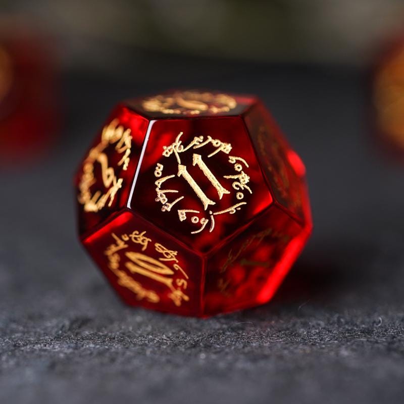 Red Glass DND Dice Set โ Elven Runes, Handcrafted Polyhedral RPG Dice ...