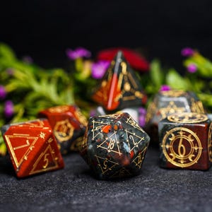 Bloodstone Dice Set: Hand-Carved Polyhedral Gemstone DND Dice