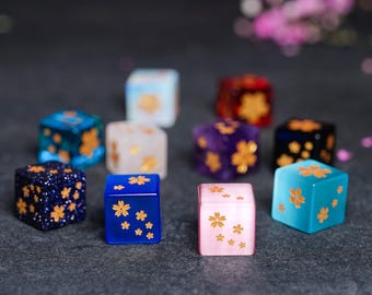 Hand geschnitztes Edelstein D6 Würfel Set: Sakura DnD Würfel
