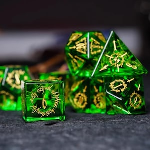 Olive Green Gemstone Dice Set: Handmade DND RPG Polyhedral Dice