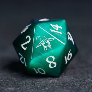 Dark Green Cat&#39;s Eye Gemstone Dice Set: Hand Carved Witch Style DnD Dice