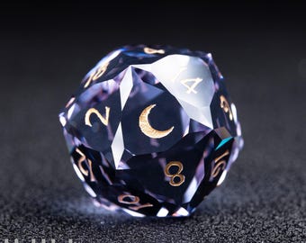 Hand Carved Purple Zircon Gemstone Dice Set: Original Design D&D RPG