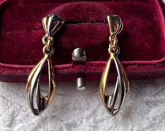 Vintage Gold and Silver Plated Drop Earrings, two tone dangle studs