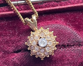 Pretty vintage 18ct gold plated pendant chain necklace with Austrian crystal flower detailing