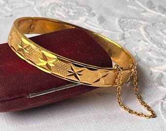 Vintage 9ct Rolled Gold Hinged Bangle Bracelet: 20 Microns Metal