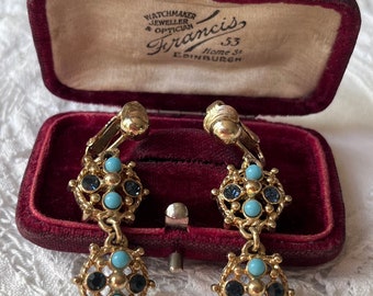 Vintage 18ct gold plated decorative dangle drop earrings