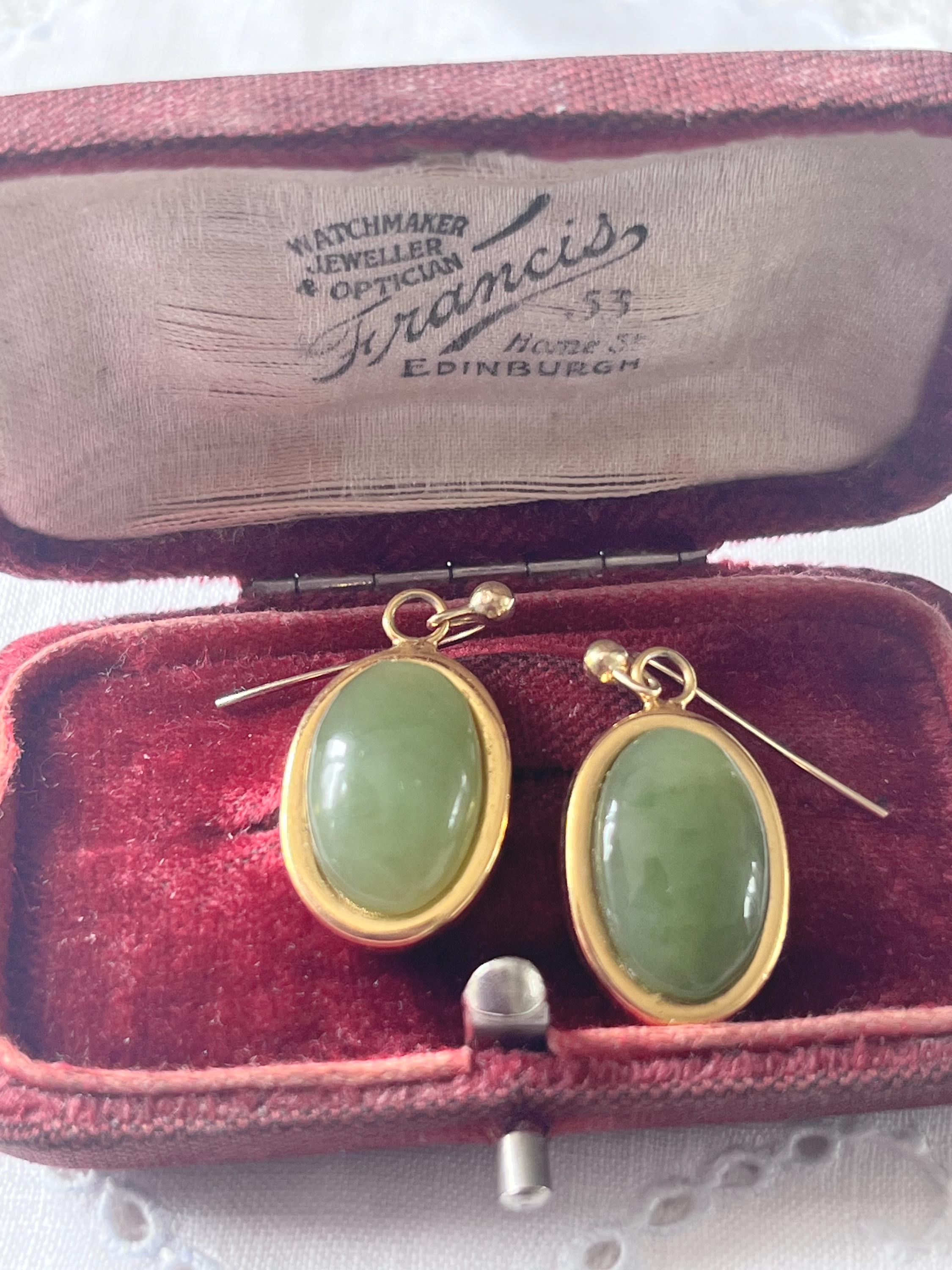 Vintage Style Natural Jade Earrings – 18K Gold Plated, Green Chandelier Dangles