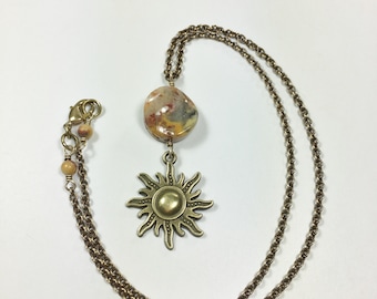 JeriAielloartstore Sun pierced earrings celestial jewelry sun bronze dangle earrings ornate bronze earth tones Sun rays jewelry