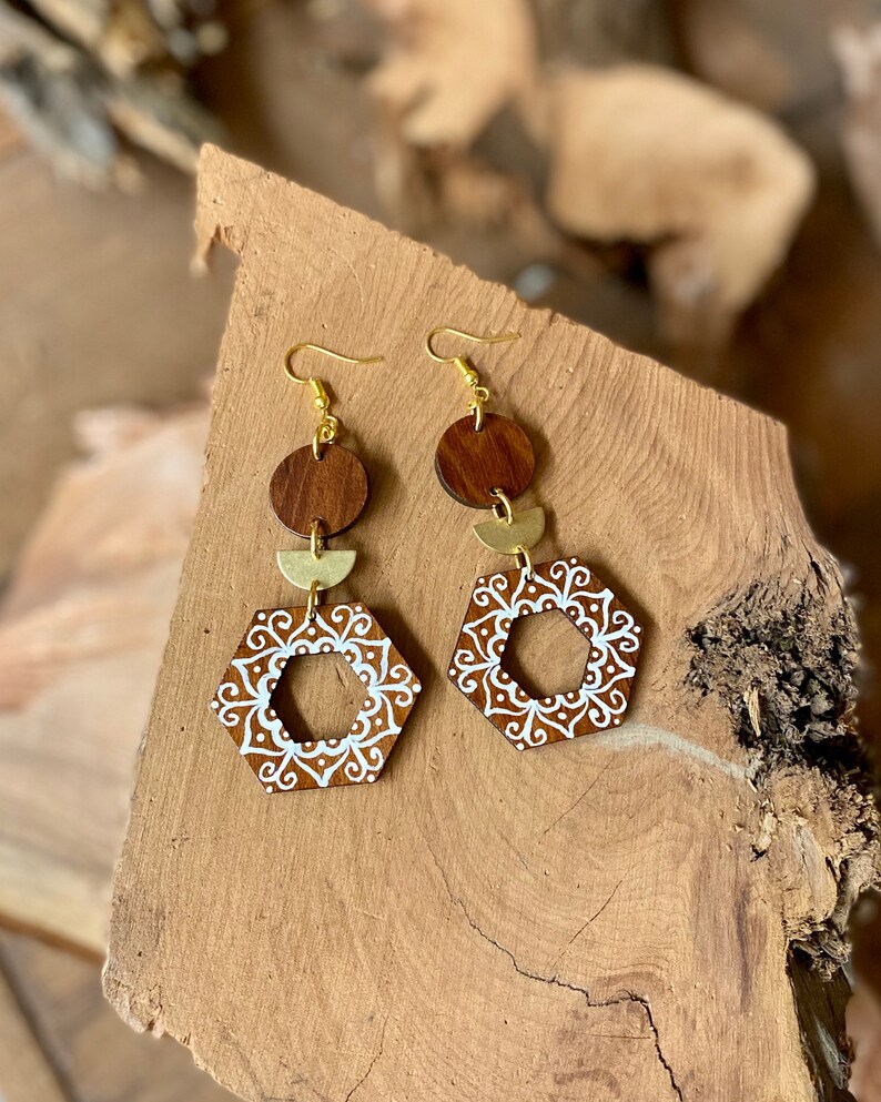 Hand painted Redwood Earrings