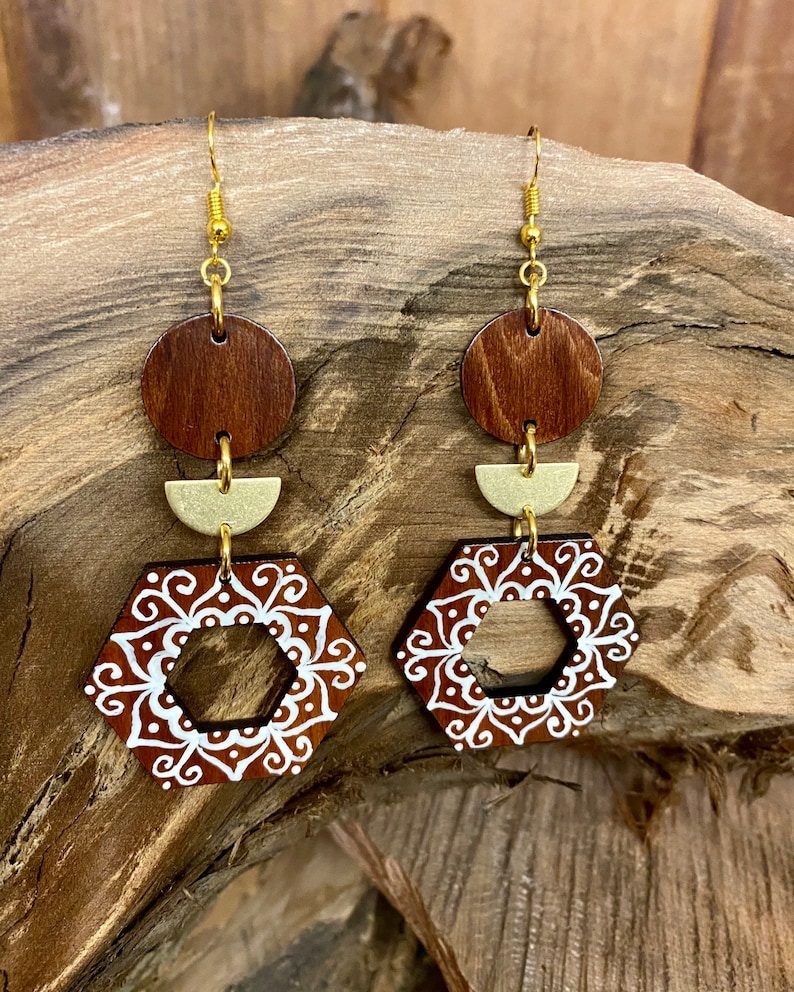 Hand painted Redwood Earrings
