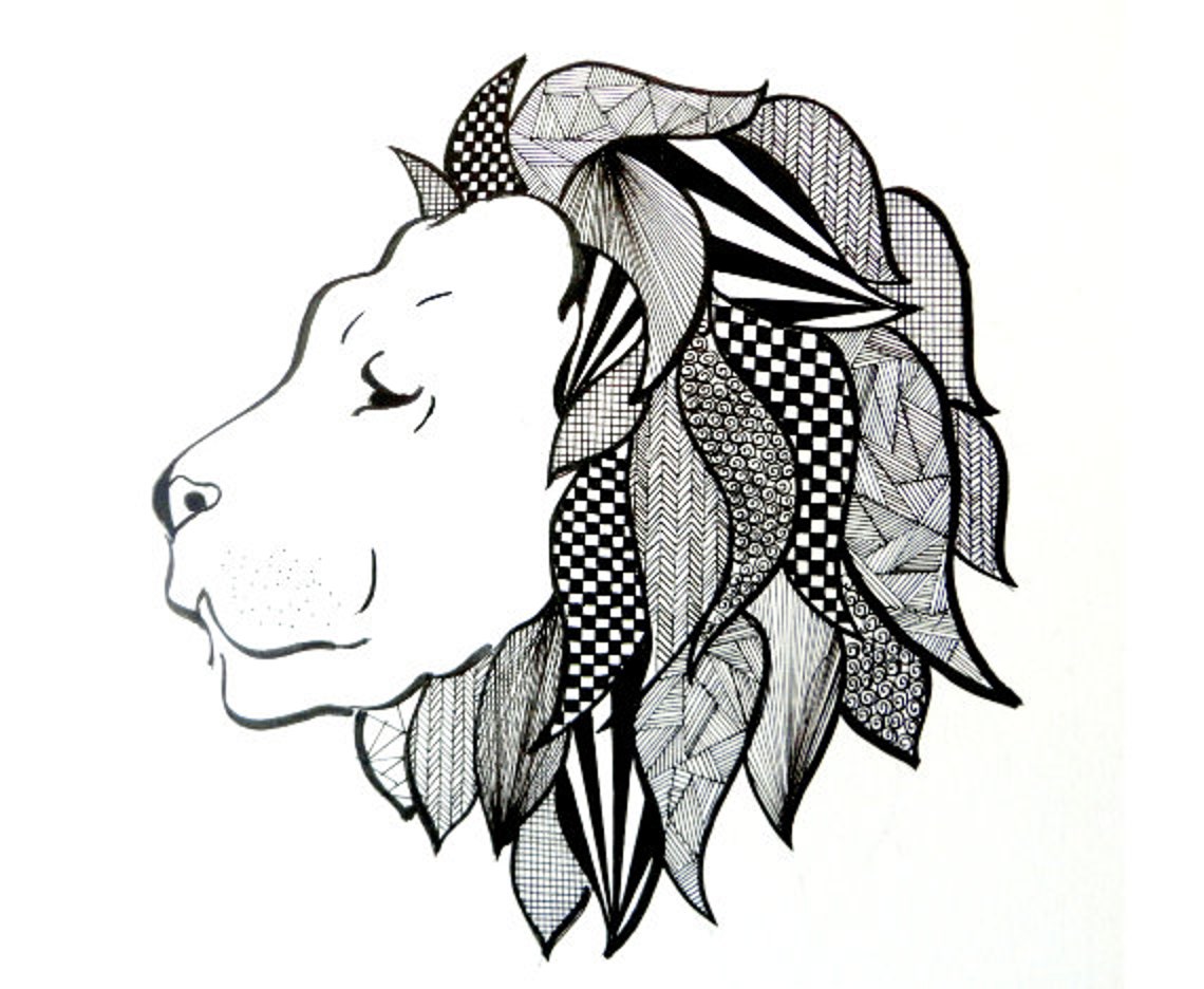 Lion Zentangle Art Lion Doodle Art Lion Print Wall Art Etsy