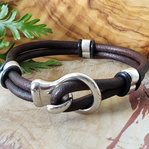 Men's Brown Leather Bracelet - Etsy
