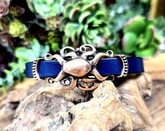 Leather Copper Octopus Bracelet