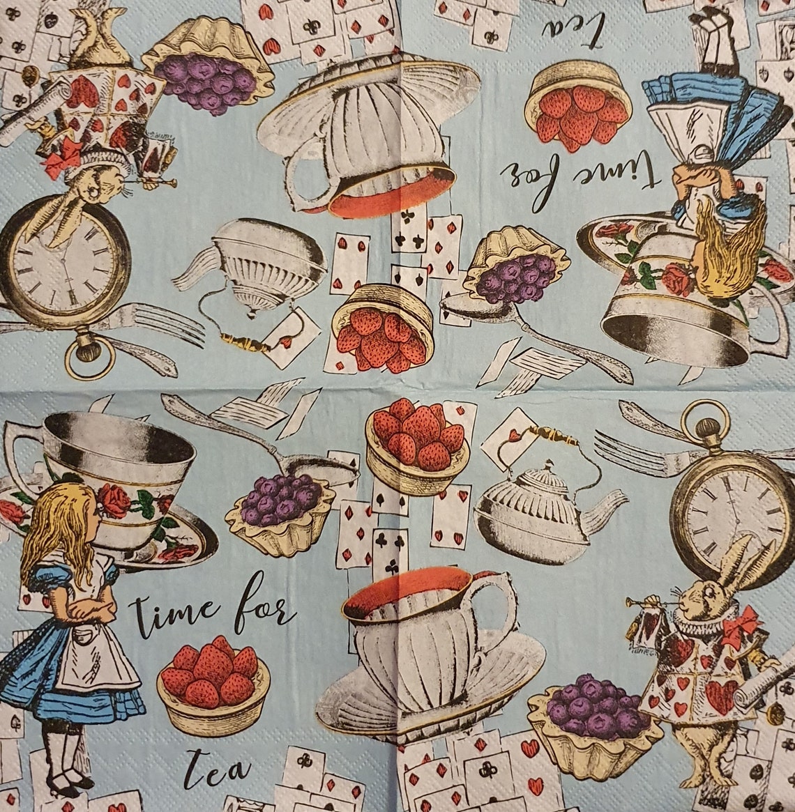 Alice In Wonderland Set of 4 Single Napkins Etsy