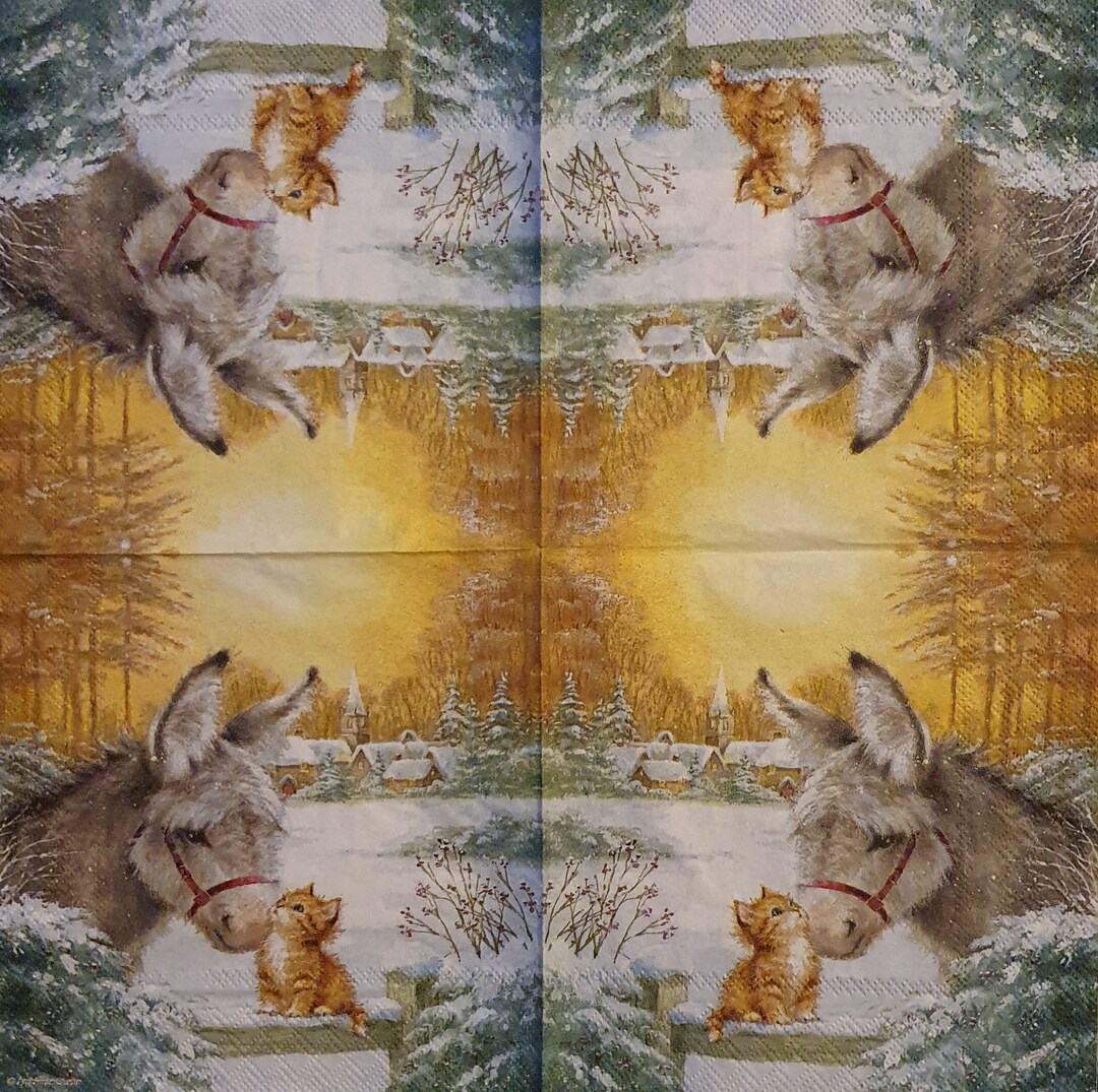 Donkey and Kitten Set of 4 Napkins and Single Tissue Etsy