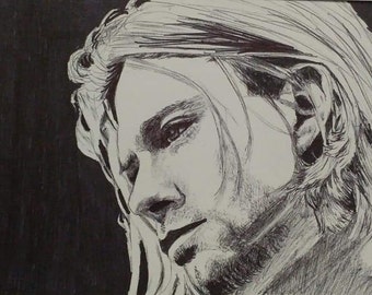 DISCONTINUED* Kurt Cobain / Nirvana / Original Marker & Pen Drawing with frame / Fan Art / Grunge
