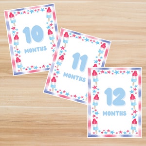 Numérique - Cartes imprimables Baby Milestone. Cartes d'étape patriotiques. 4 juillet. 10, 11, 12 mois. Photo de bébé du mois. Jalon thème/vacances.