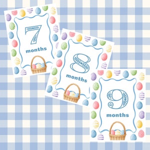 Numérique - Cartes imprimables Baby Milestone. Cartes d'étape de Pâques. 7e, 8e et 9e mois. Photo de bébé mensuelle. Jalon thème/vacances.