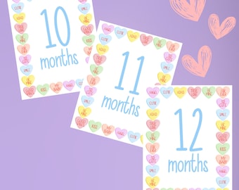 Digital - Baby Milestone Printable Cards. Valentine's Day Milestone Cards. Months 10, 11, 12. Monthly Baby Photo. Theme/Holiday Milestone.