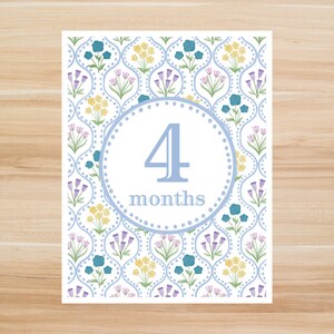 Numérique - Cartes imprimables Baby Milestone. Cartes d'étape de fleurs pastel. 1-12 mois. Cartes photo mensuelles pour bébé. Jalon thème/vacances.