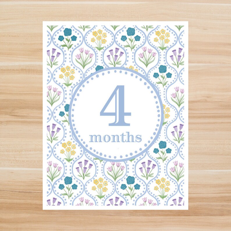 Month Cards Digital - Baby Milestone Printable Cards. Pastel Flowers Milestone ...