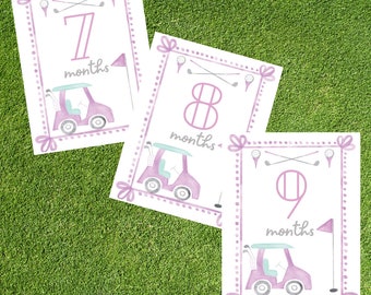 Digital - Baby Milestone Printable Cards. Pink Golf Milestone Cards. Months 7, 8, 9. Monthly Baby Photo. Theme/Holiday Milestone.