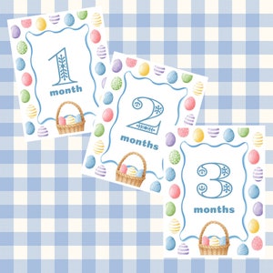 Numérique - Cartes imprimables Baby Milestone. Cartes d'étape de Pâques. Mois 1, 2, 3 mois. Photo de bébé mensuelle. Jalon thème/vacances.
