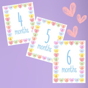 Numérique - Cartes imprimables Baby Milestone. Cartes d'étape de la Saint-Valentin. 4, 5, 6 mois. Photo de bébé mensuelle. Jalon thème/vacances.