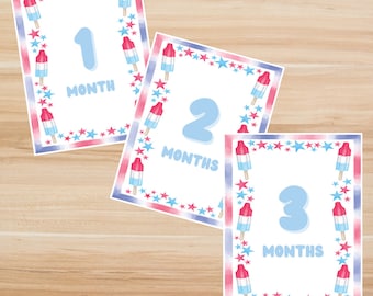Digital - Baby Milestone Printable Cards. Patriotic Milestone Cards. July 4th. Months 1, 2, 3. Monthly Baby Photo. Theme/Holiday Milestone.