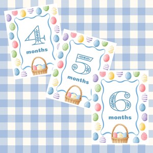 Numérique - Cartes imprimables Baby Milestone. Cartes d'étape de Pâques. 4, 5, 6 mois. Photo de bébé mensuelle. Jalon thème/vacances.