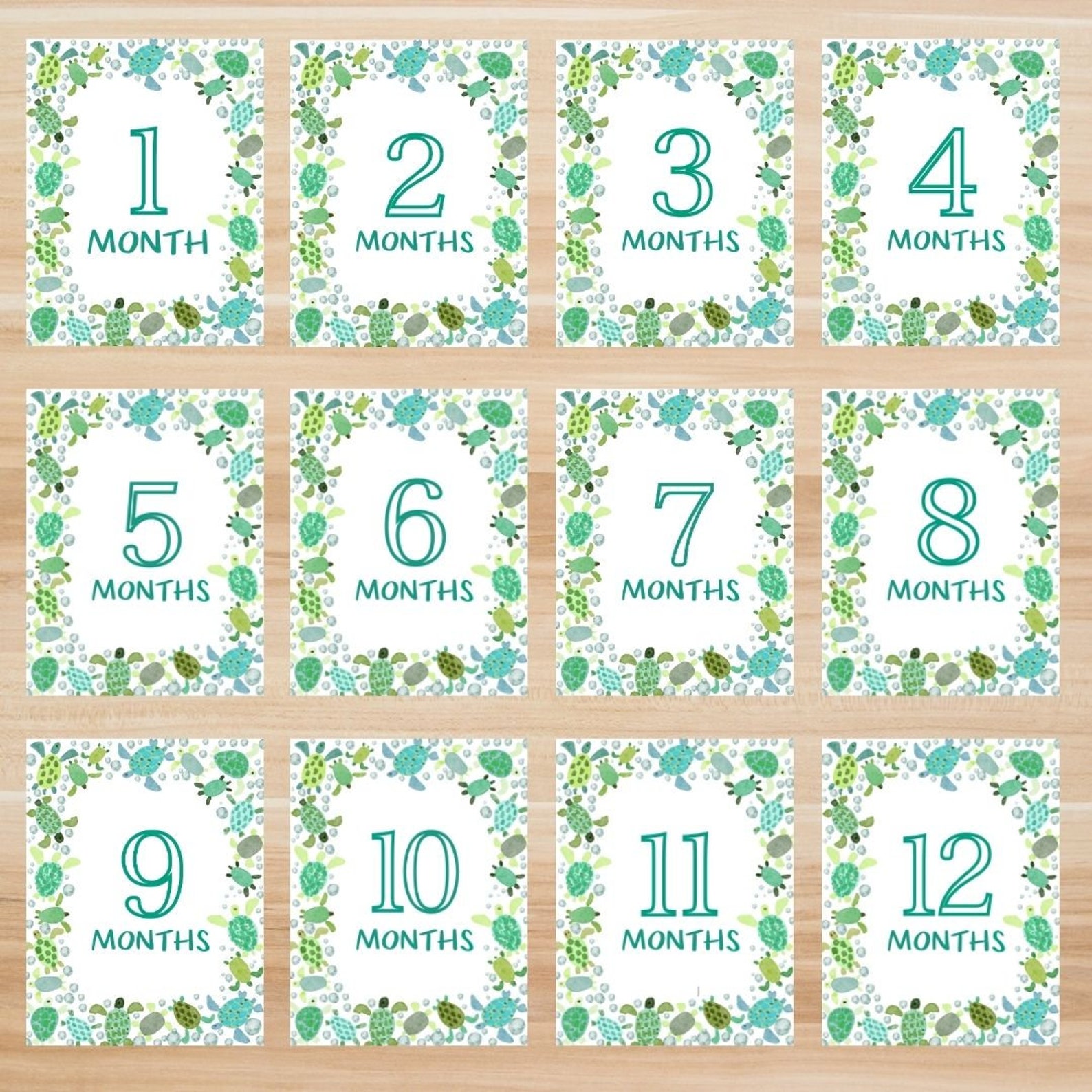 Digital - Baby Milestone Printable Cards. Turtle Milestone Cards ...