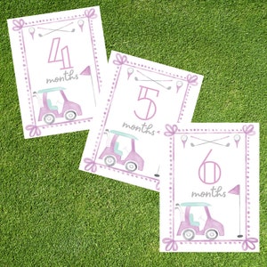 Digitaal - Baby mijlpaal afdrukbare kaarten. Roze golfmijlpaalkaarten. Maanden 4, 5, 6. Maandelijkse babyfoto. Thema/Vakantiemijlpaal.