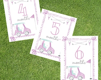 Digital - Baby Milestone Printable Cards. Pink Golf Milestone Cards. Months 4, 5, 6. Monthly Baby Photo. Theme/Holiday Milestone.