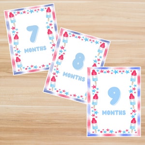 Digital - Baby Meilensteinkarten zum Ausdrucken. Vaterländische Meilensteinkarten. 4.7. Monat 7, 8, 9. Monatliches Babyfoto. Thema / Feiertagsmeilenstein.