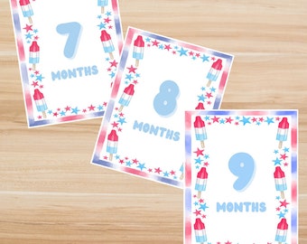 Digital - Baby Milestone Printable Cards. Patriotic Milestone Cards. July 4th. Months 7, 8, 9. Monthly Baby Photo. Theme/Holiday Milestone.