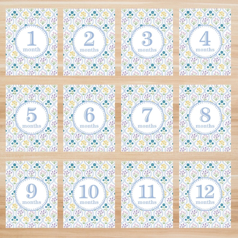 Digital - Baby Milestone Printable Cards. Pastel Flowers Milestone ...