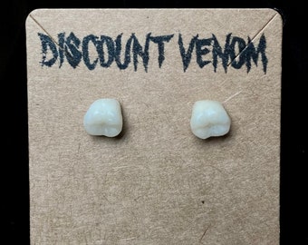 Tooth Stud Earrings (Human Denture Teeth) | Oddities and Curiosities | Human Tooth Jewelry | Weird Earrings | Oddity Jewelry