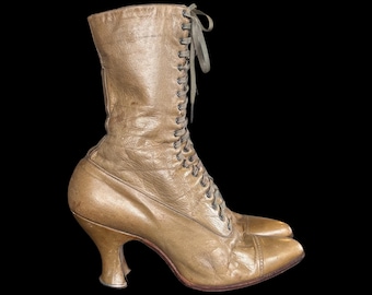 Antique Victorian Brown Leather Lace Up Heeled Boots (Approx. Size 4 Extra Narrow, As Is)