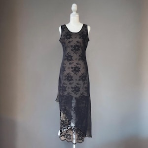 Vintage 1990s Gunne Sax Jessica Mcclintock Black Sheer Floral Lace