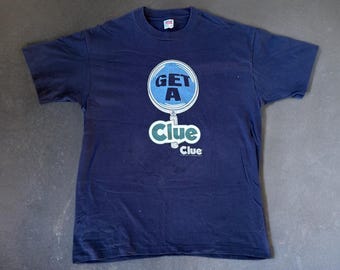 Vintage 1996 Get A Clue Hasbro Boardgame Navy Blue Single Stitch Cotton Men’s T-Shirt Size XL (As Is - Stains)