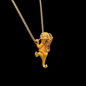 Vintage Alva Studios Gold Tone Chinese Dragon Pendant Necklace on 18” Chain | Fantasy Necklace | Chinese New Year | Asian Dragon Necklace