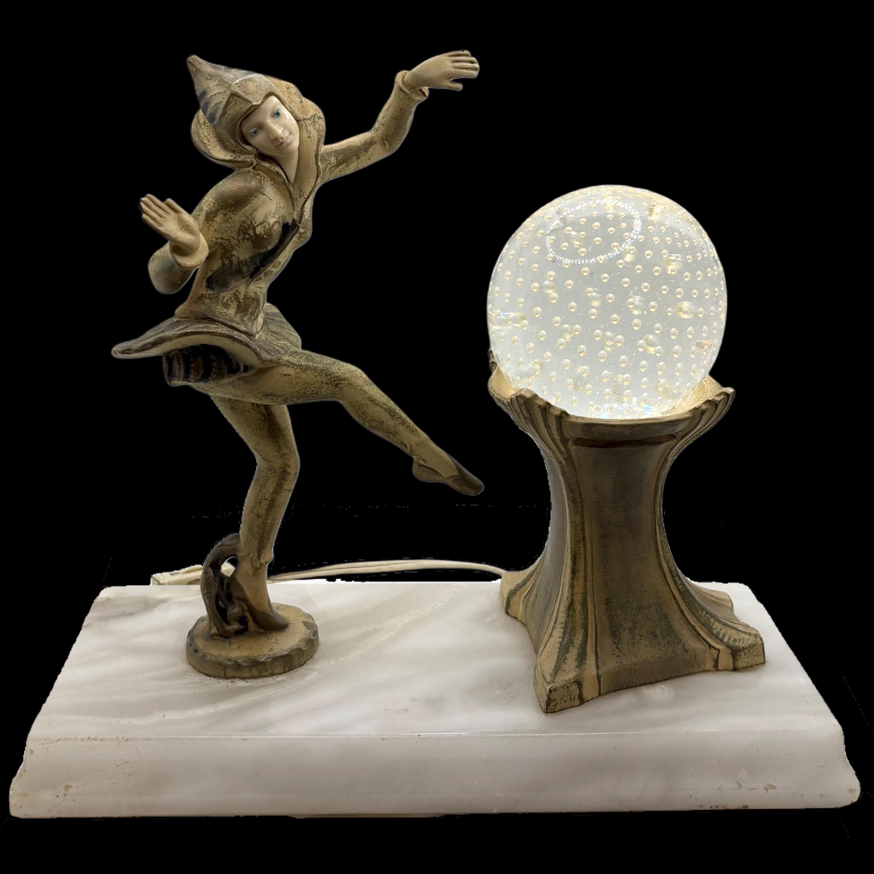ポール・パルニック cartoon art レプリカ DANCING 新品 RARE 1920s Art Deco Pixie Harlequin Dancer Lamp With Marble Base