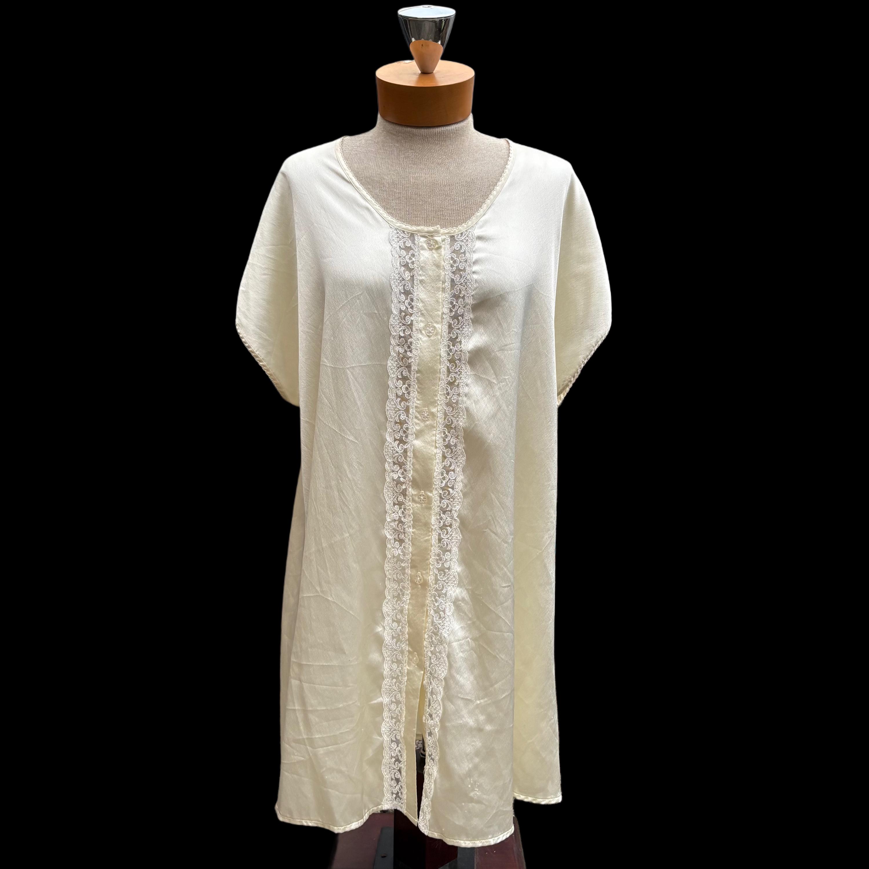 Vintage Christian Dior Satin & Lace Ivory White Short Sleeve