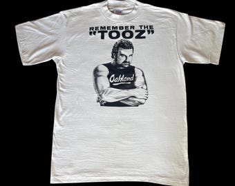 Vintage 1989 John Matuszak “Remember the Tooz” Oakland Raiders NFL Goonies Sloth Single Stitch Light Gray Cotton T-Shirt (Men’s Size XL)